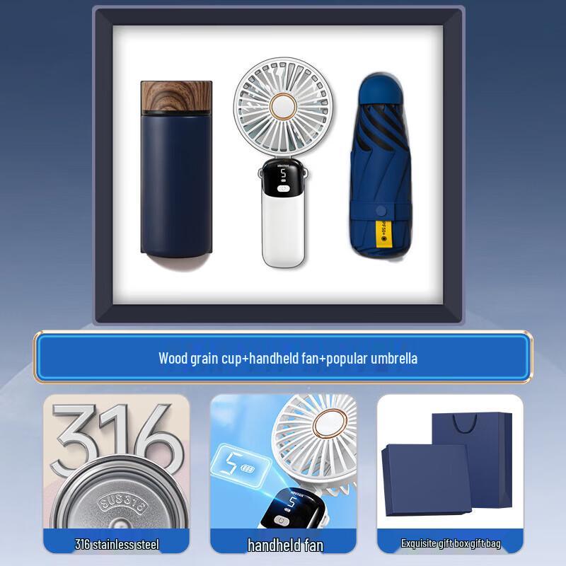 3-in-1 Smart Gift Set: Handheld Fan, Umbrella, & Insulated Cup