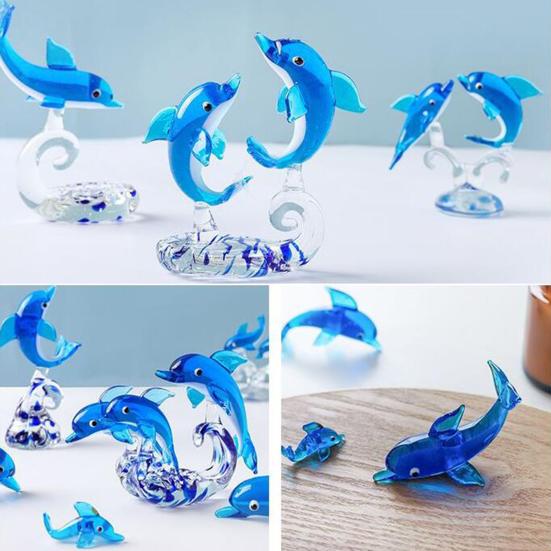 Dolphin Statue Clear Vivid Colorful Lovely Small Animal Glass Miniature Home Decoration