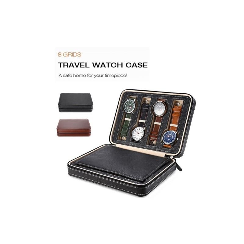 Versatile 8 Slot Travel Watch Box Classic Pu Leather Storage Case For Timepieces