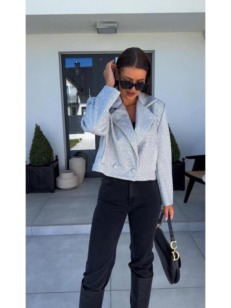 2024 Herbst/Winter Damen Kurzmantel im britischen Stil aus Wollmischung mit Anzugkragen