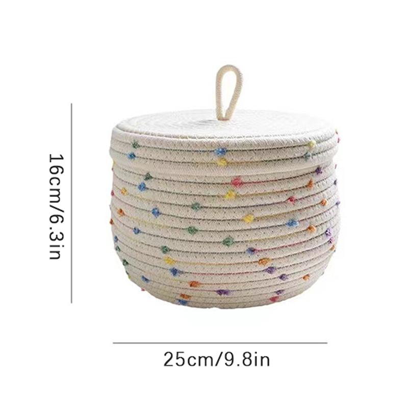 Cotton Rope Storage Basket With Lid Desktop Storage Box Key Supplies Woven Makeup Storage Basket Underwear