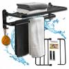 Black Wall Hanger with Shelf for Bathroom, Shelf Holder, Hooks