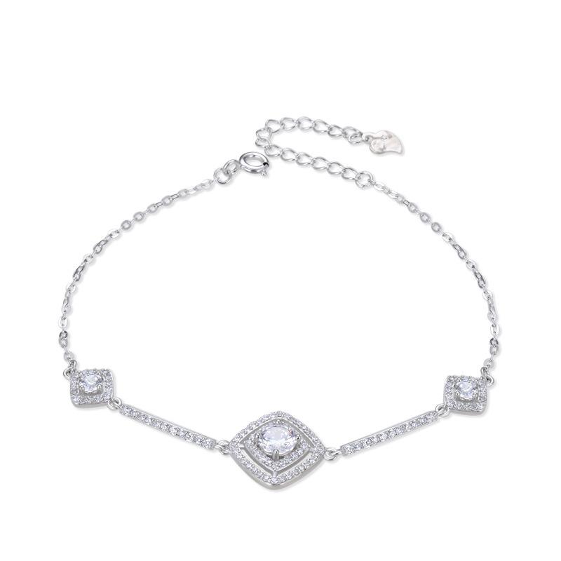 Lindon Women Zircon 925 Sterling Silver Jewelry Geometric Bead Chain Link Bracelet Fashion Fine Wedding Gift for Girlfriend