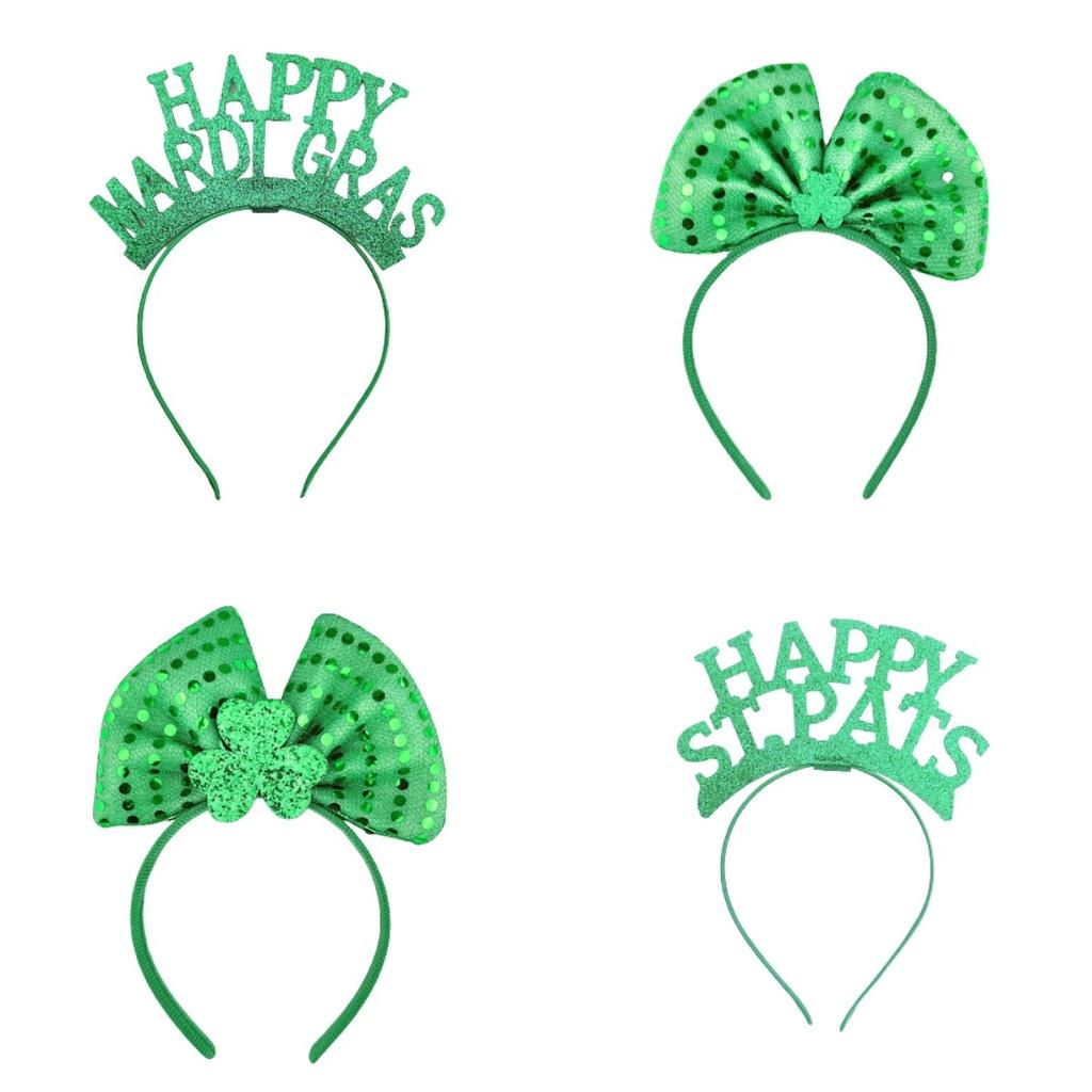 St. Patricks Day Hair Band Bow Tie Shamrock Green Irish Headband Girl Party Gift