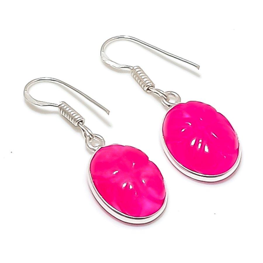 Kashmir Red Ruby(Simulated) Gemstone 925 Sterling Silver Jewelry Earring 1.42 AEE-11363