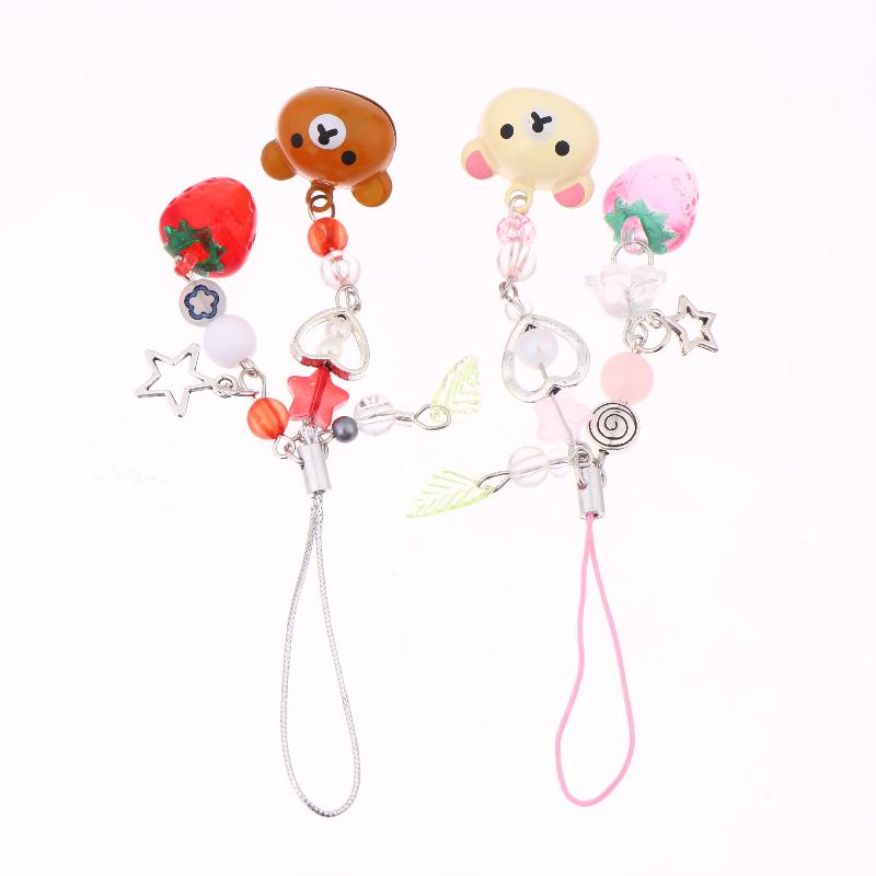 Cute Bear Strawberry Star Mobile Phone Chain Y2K Cartoon Phone Lanyard Camera Pendant Couple Keychain Gifts