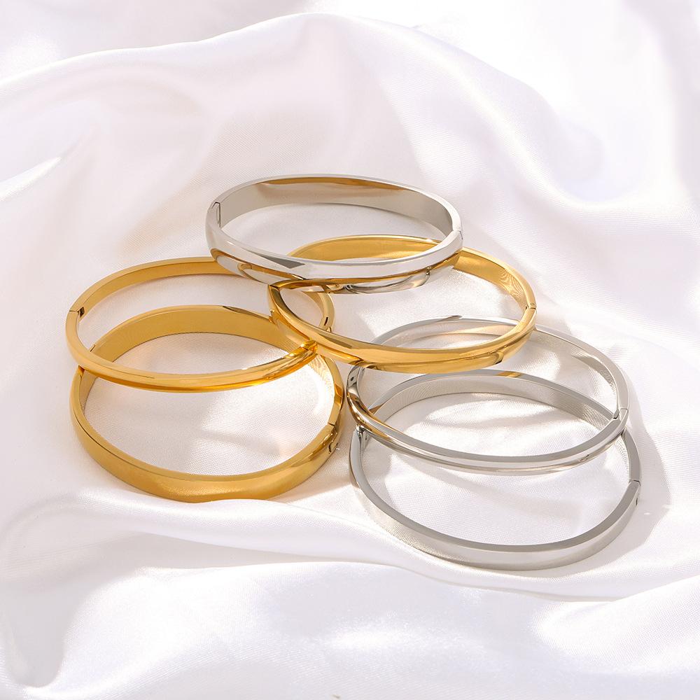 Stainless Steel Bangle Gold Color Sleek Openable Bracelets For Women 4mm 6mm Hand Accessory