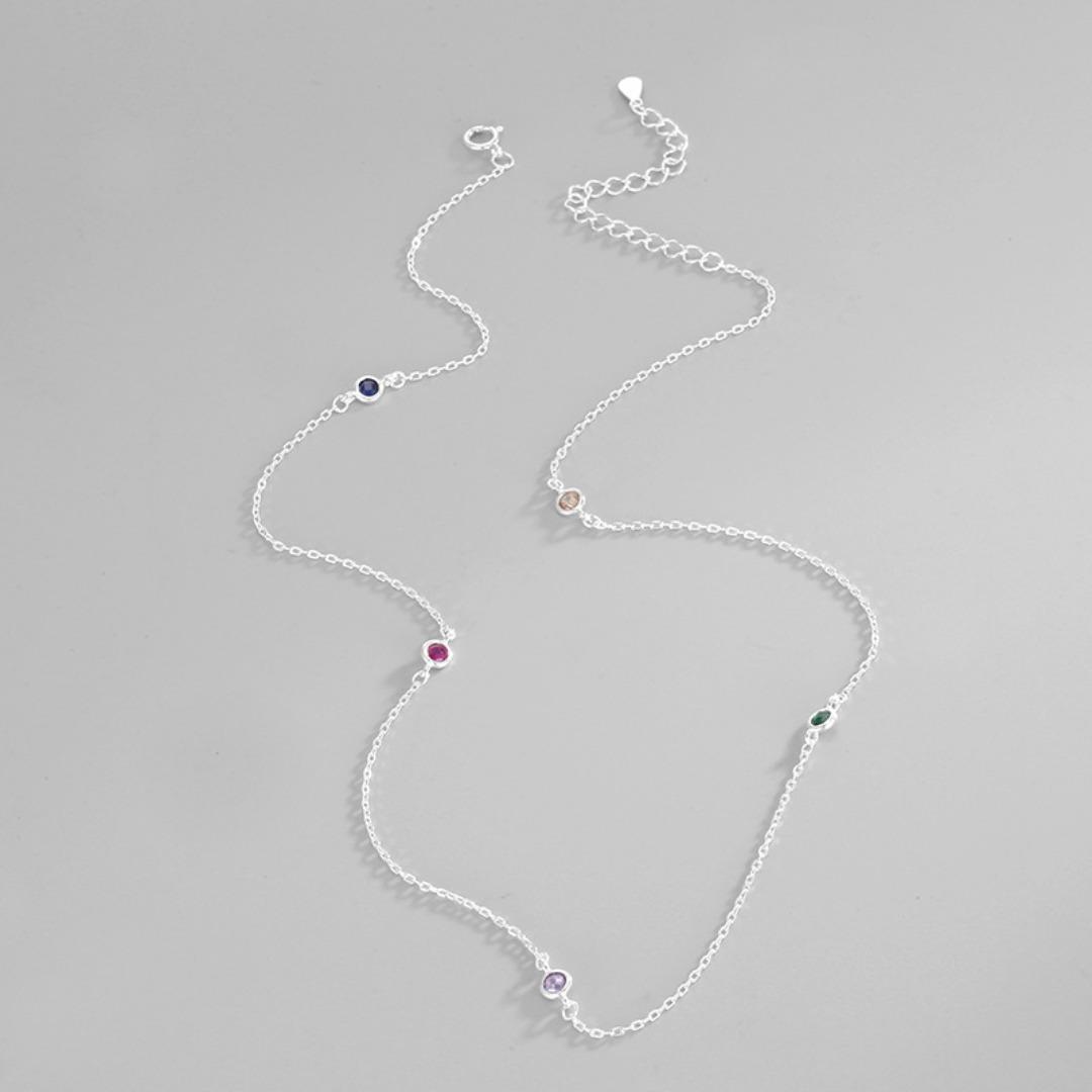 Fashion round colored diamond necklace S925 sterling silver exquisite niche design colorful diamond-set versatile personalized collarbone chain