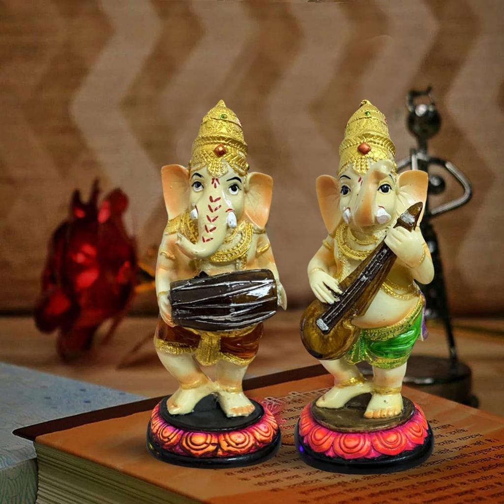 Beautiful Little Standing Ganesha Statues for Home Decor - (Set of 2 Piece, Multicolor) Large