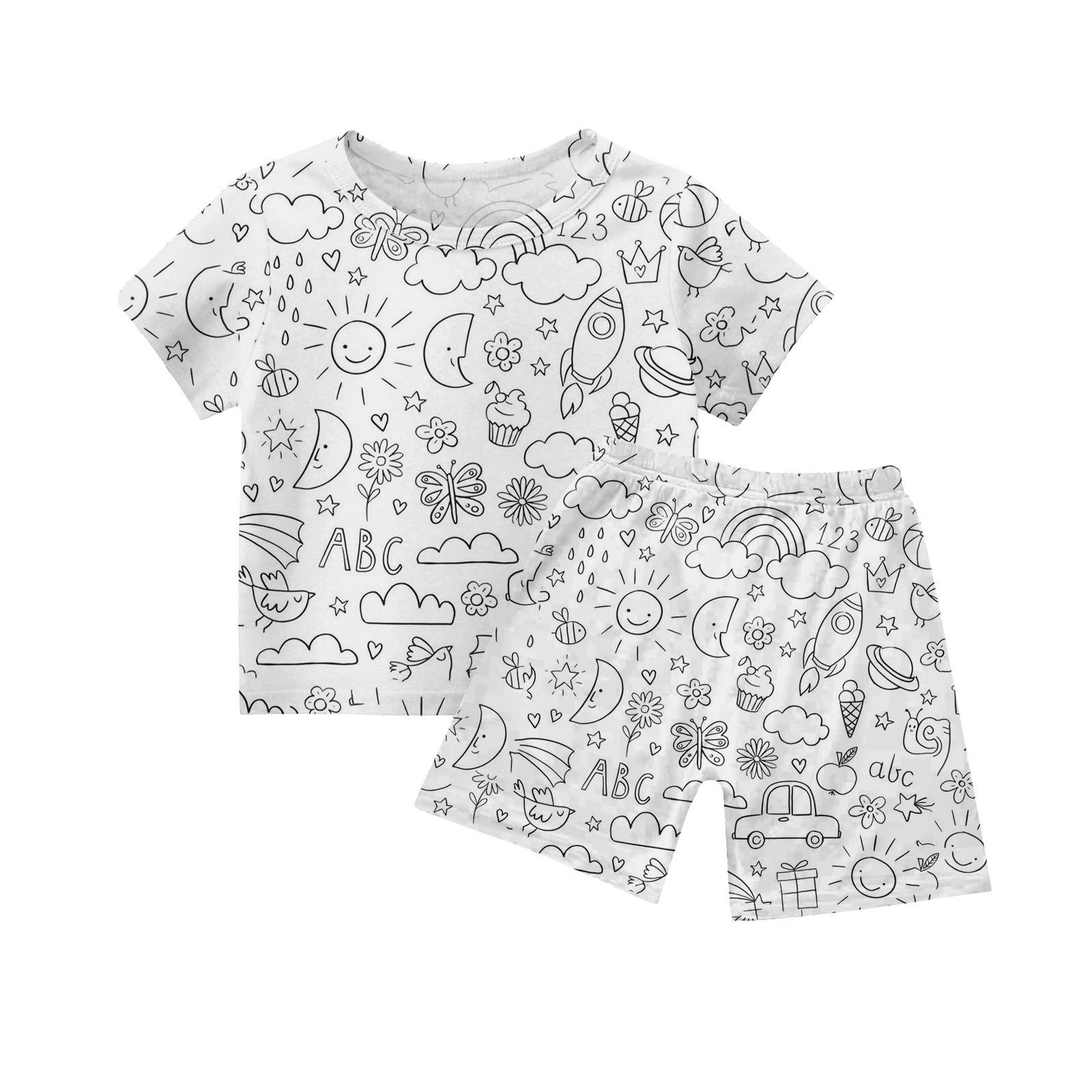 

Удобный свободный комплект из топа и брюк для мальчиков и девочек с круглым вырезом и короткими рукавами для детей 100