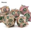 7 Pcs Red Green Meteor Hammer Metal Dice Solid Metal Polyhedral Dice Set Suitable For Role-Playing Dice PropBoard Game Gift