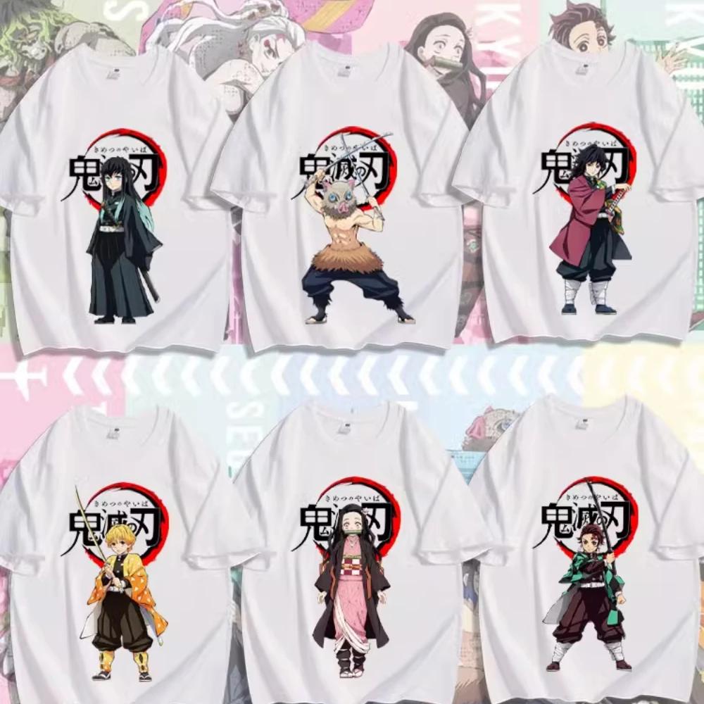 Popular anime demon slayer print 100% pure cotton short sleeved summer men's outdoor casual fashion comfortable streetwear