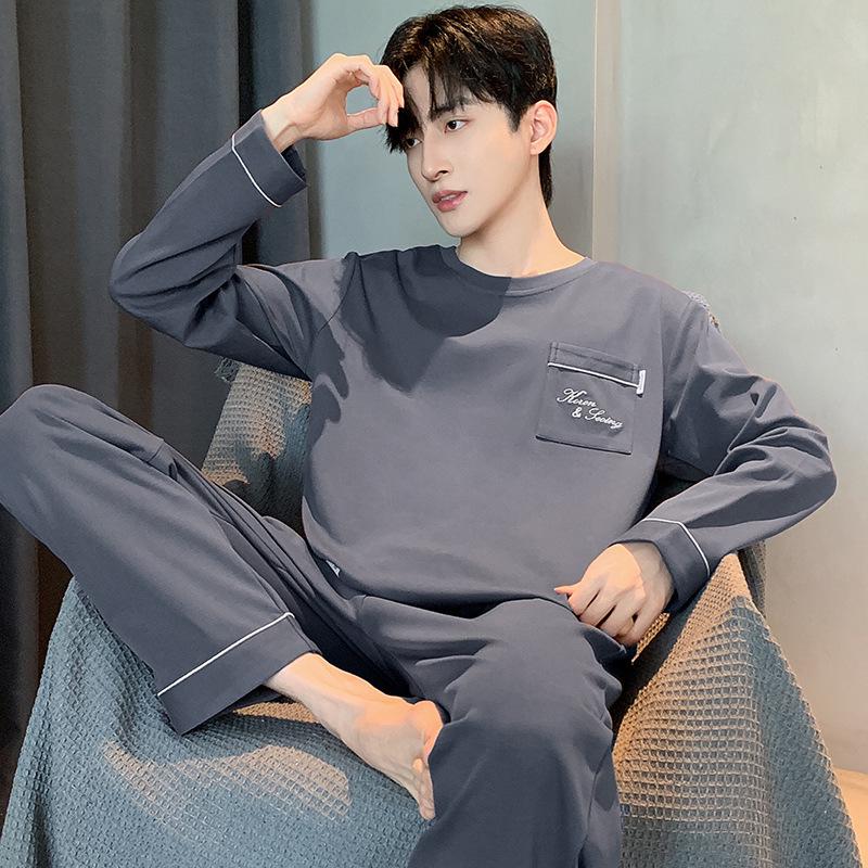 Men's Plus Size Cotton Pajamas: Spring/Autumn Set - Long Sleeve, Loose Fit, Indoor/Outdoor Wear