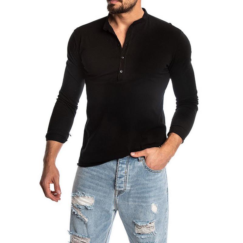 Solid Color Long Sleeve Henley Shirts 