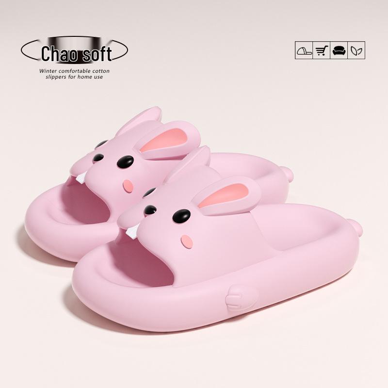 Women's Cute Rabbit Slippers - Summer Indoor Non-Slip, Odor-Resistant Thick Sole for Home & Bath.