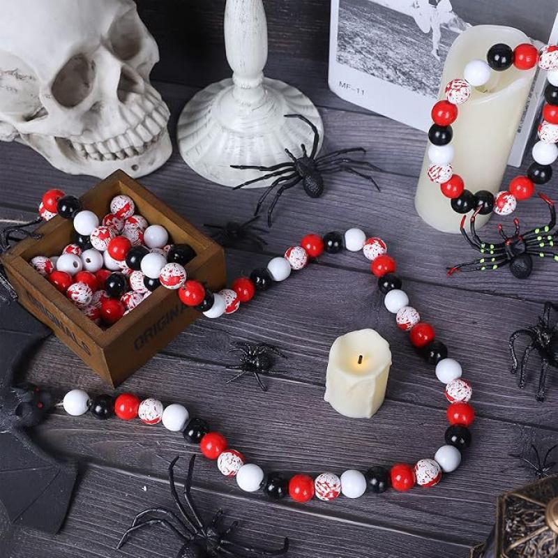 10 Stück/Los 16mm Halloween Naturholzperlen Runde Lose Kugel Abstandshalterperlen Für Schmuckherstellung DIY Feiertagsdekorationszubehör