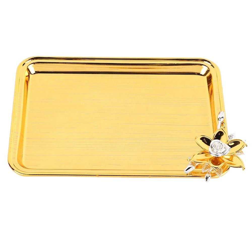 2pcs European Table Serving Tray Light Luxury Rectangular Serving Tray Gold Serving Tray For Hotel