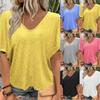 Camiseta feminina sólida com decote em V casual solta top plus size camiseta de manga curta