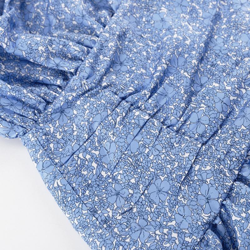 Rochie de modă cu mâneci lungi cu flori pentru femei petrecere elegantă plisată ocazională mini rochie femei vacanță liberă la plajă vacanță rochii scurte a-line femei