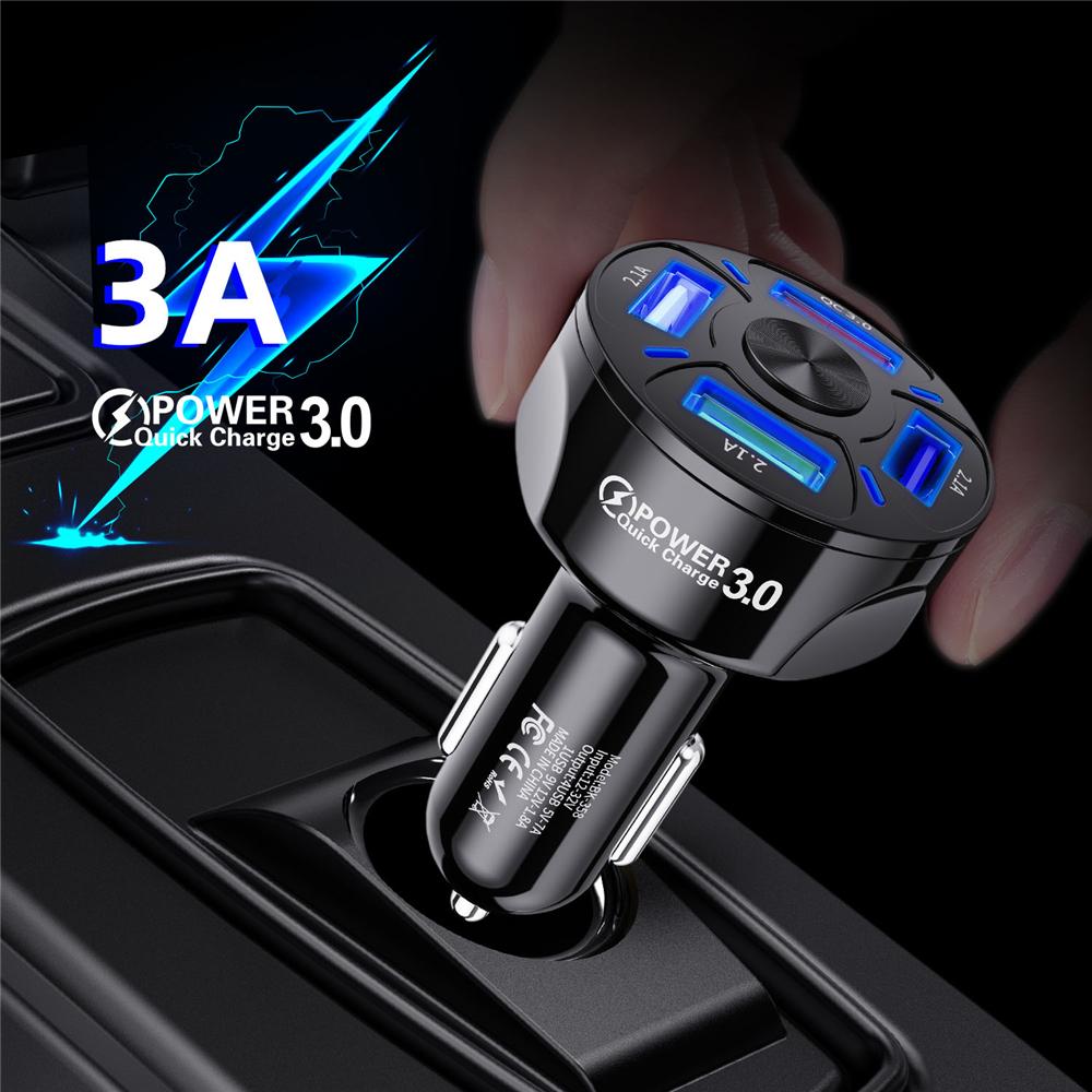 

4 порта USB Автомобильная зарядка 48 Вт Быстрая мини-быстрая зарядка 3 А для iPhone Xiaomi Huawei Адаптер зарядного устройства для мобильного телефона в автомобиле
