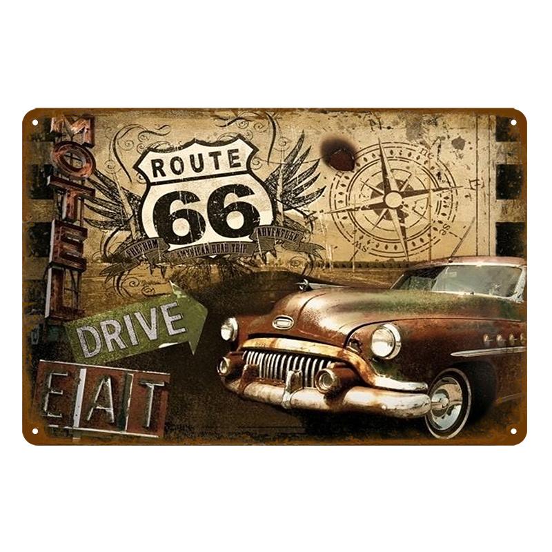 Vintage Route 66 Metal Sign House Plaque Metal Poster Tin Sign Plate Wall Posters Retro Aesthetic Room Decor Wall Art Decoration