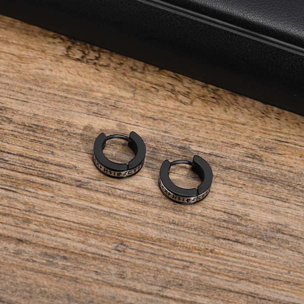Men's Gothic Viking Runes Hoop Earrings Stainless Steel Waterproof Vintage Huggie Earrings Hip Hop Punk Party Jewelry Gifts Boys
