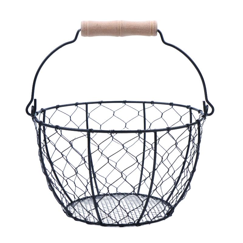 Egg Basket Round Metal Wire Basket With Handle Multipurpose Food Storage Organizer Fruit Vegetable Holder For Kitchen Picnic