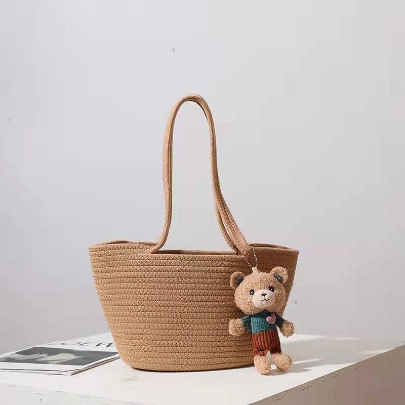 Stylish Sunflower Woven Cotton Bag For Women In Beige And Brown Perfect For Everyday Use