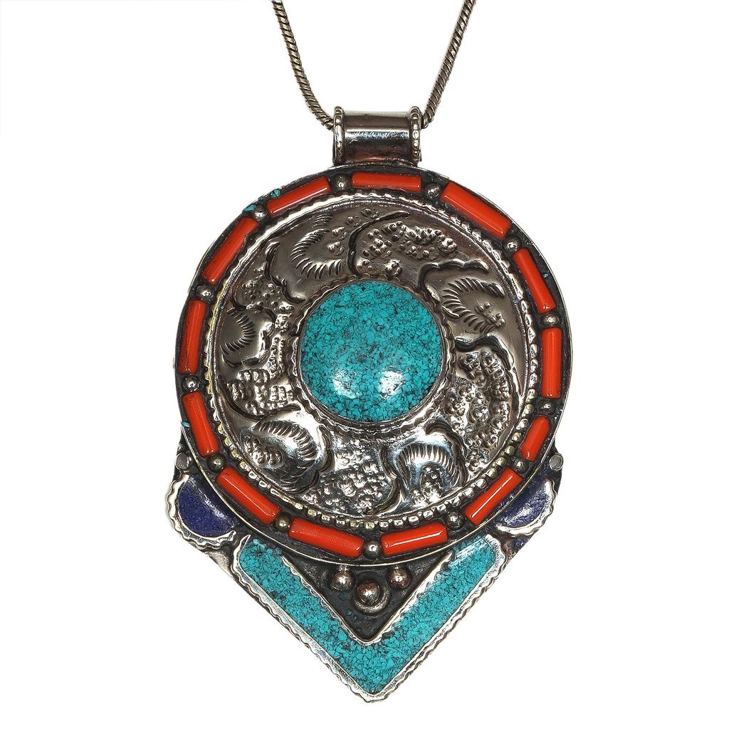 Handmade Tibetan Silver Gemstone Turquoise Red Coral Nepali Necklace Jewelry