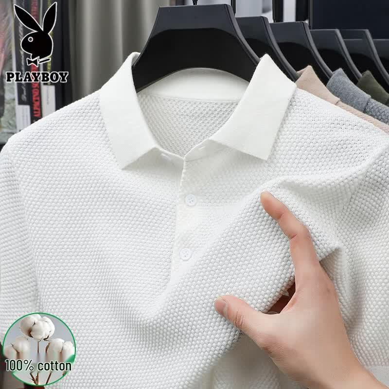 PLAYBOY Men's Pure Cotton Pineapple Knit Polo Shirt