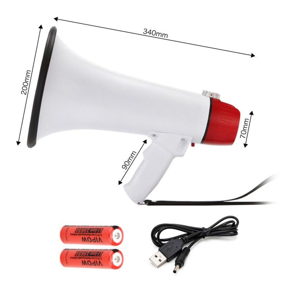 SUNNY Hand Handy Microphone Can Use Supports Comes with Siren Black Megaphone, Loudspeaker, Recording/Playback Function, Batteries, Rechargeable, 30W,