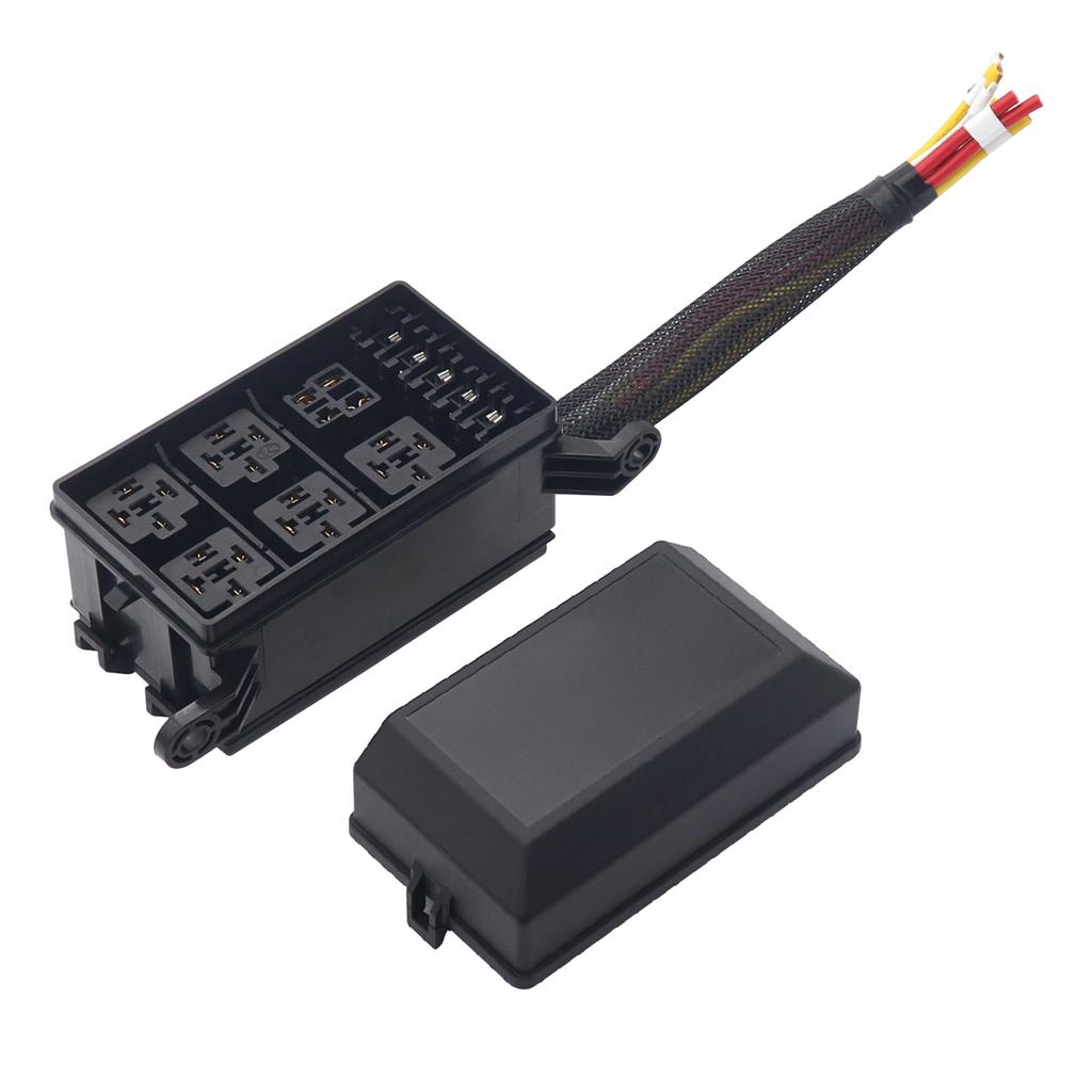 6-fach Flachsicherungshalter Box Relaisbox mit Flachsteckanschlüssen und Kabelbaum 4-Pin 12V 40A Relais für Auto LKW