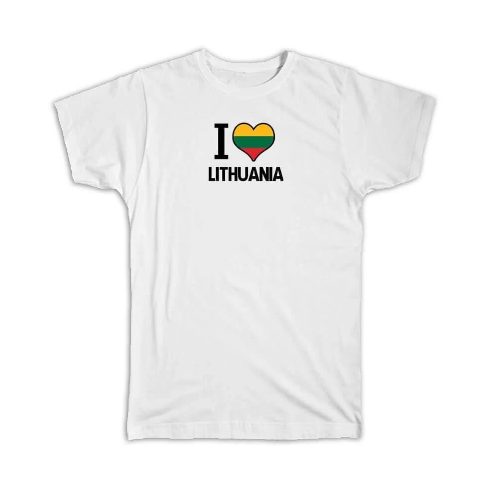 Gift T-Shirt : I Love Lithuania Flag Heart Country Crest Lithuanian Expat M