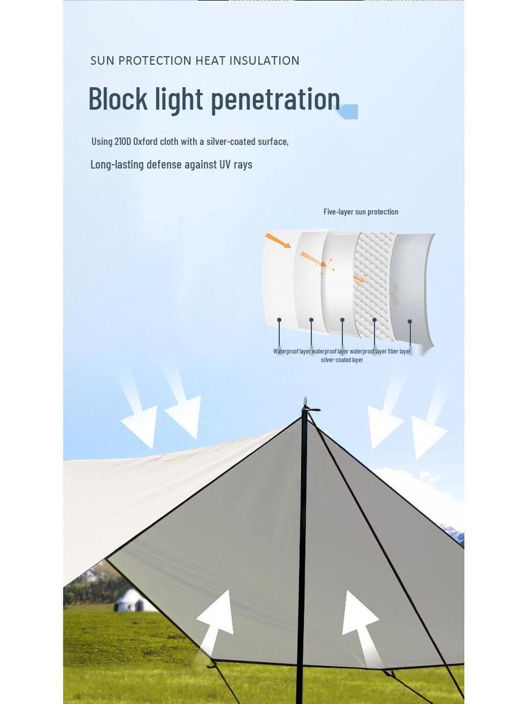 Taşınabilir Açık Hava Tente Çadırı - Güneş ve Yağmur Koruması, Kamp ve Park Kullanımı İçin Gümüş Kaplamalı Pergola.