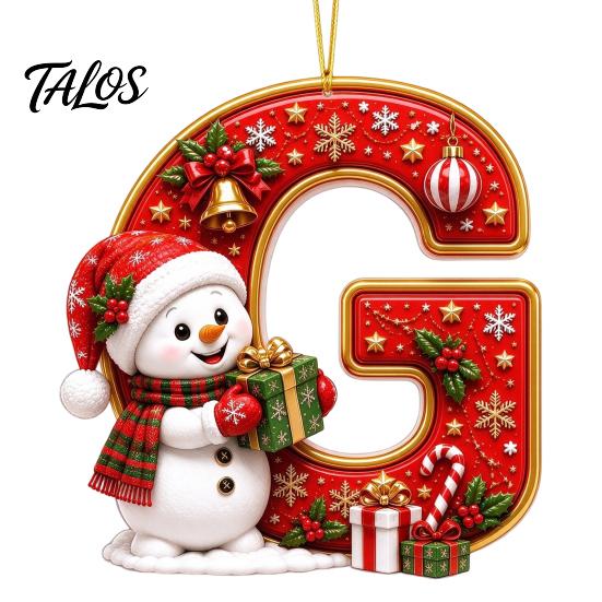 Indoor Holiday Decorations Cute Snowman Letter Christmas Ornament, 2D Flat Personalized A-Z Alphabet Gifts for Family Friends Acrylic Hanging Pendant