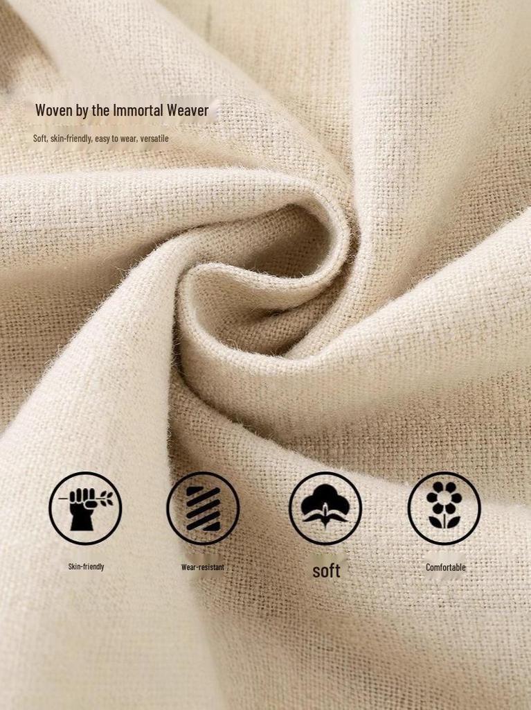 Breathable Cotton-Linen Straight-Leg Casual Pants with Elastic Waist & Pockets