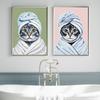 Cute Bathroom Cat Poster Print Canvas Painting Modern Funny Kitten Wearing Bathrobe Wall Art Pictures for Toilet Room Home Decor