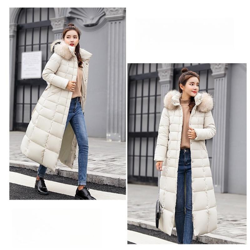 BITCED Winter Women's Cotton Coat - Extended Length with Large Fur Collar Thickened Long-Length Women's Down-Filled Cotton Jacket