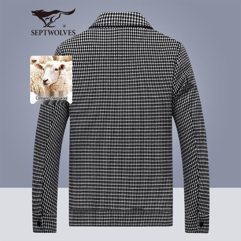 Septwolves Men's Business Casual Plaid Wool Blend Jacket