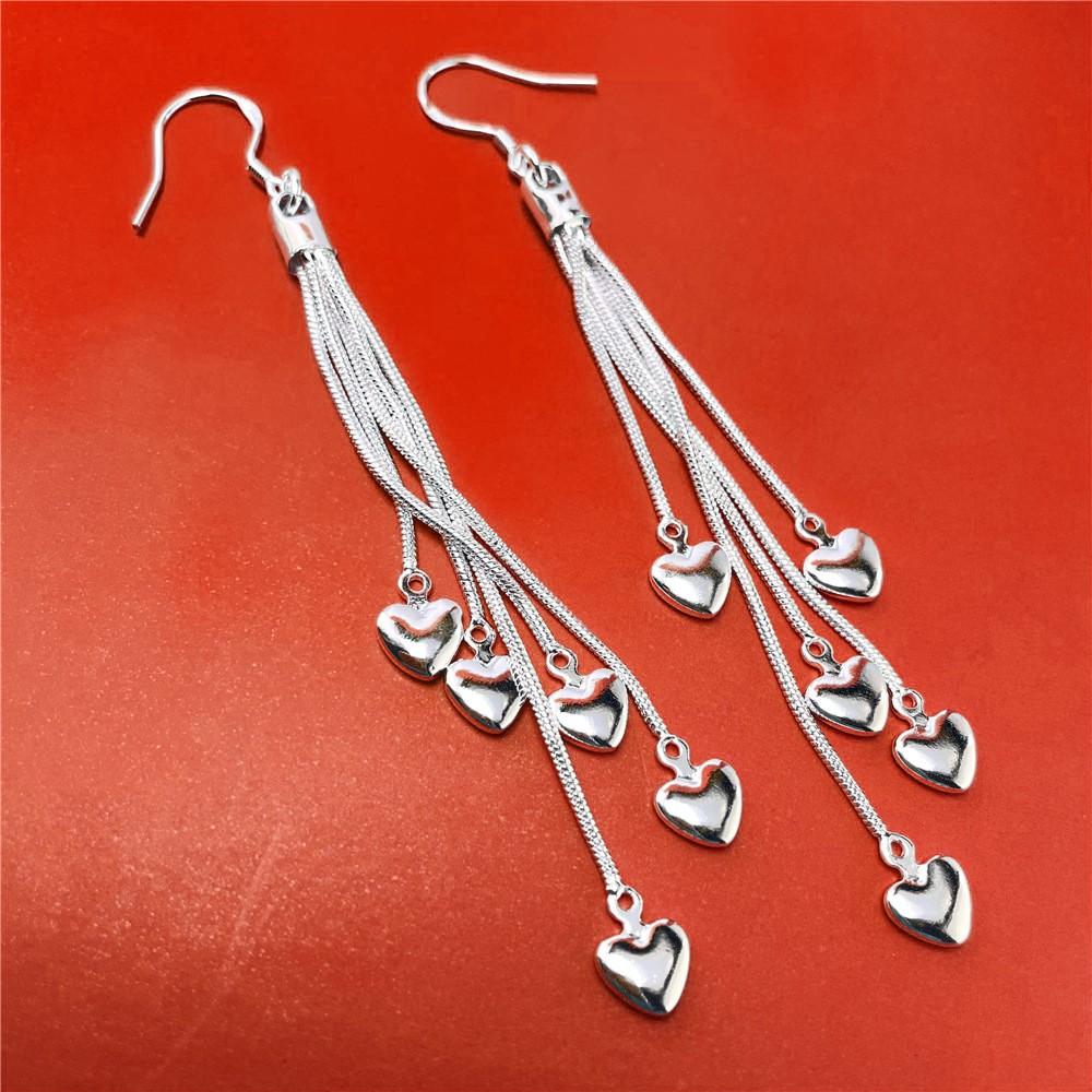 New Original   Copper lovely 70MM Upper Tassel Heart Earrings For Women Fashion Girlfriend Wedding Jewelry Gifts