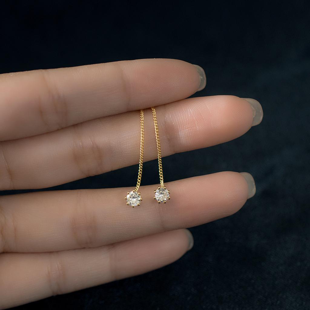 Fashion Jewelry 925 Sterling Silver Long Earring Single Zircon Long Tassel Chain Gold Plated Ear Wire Earrings for Women