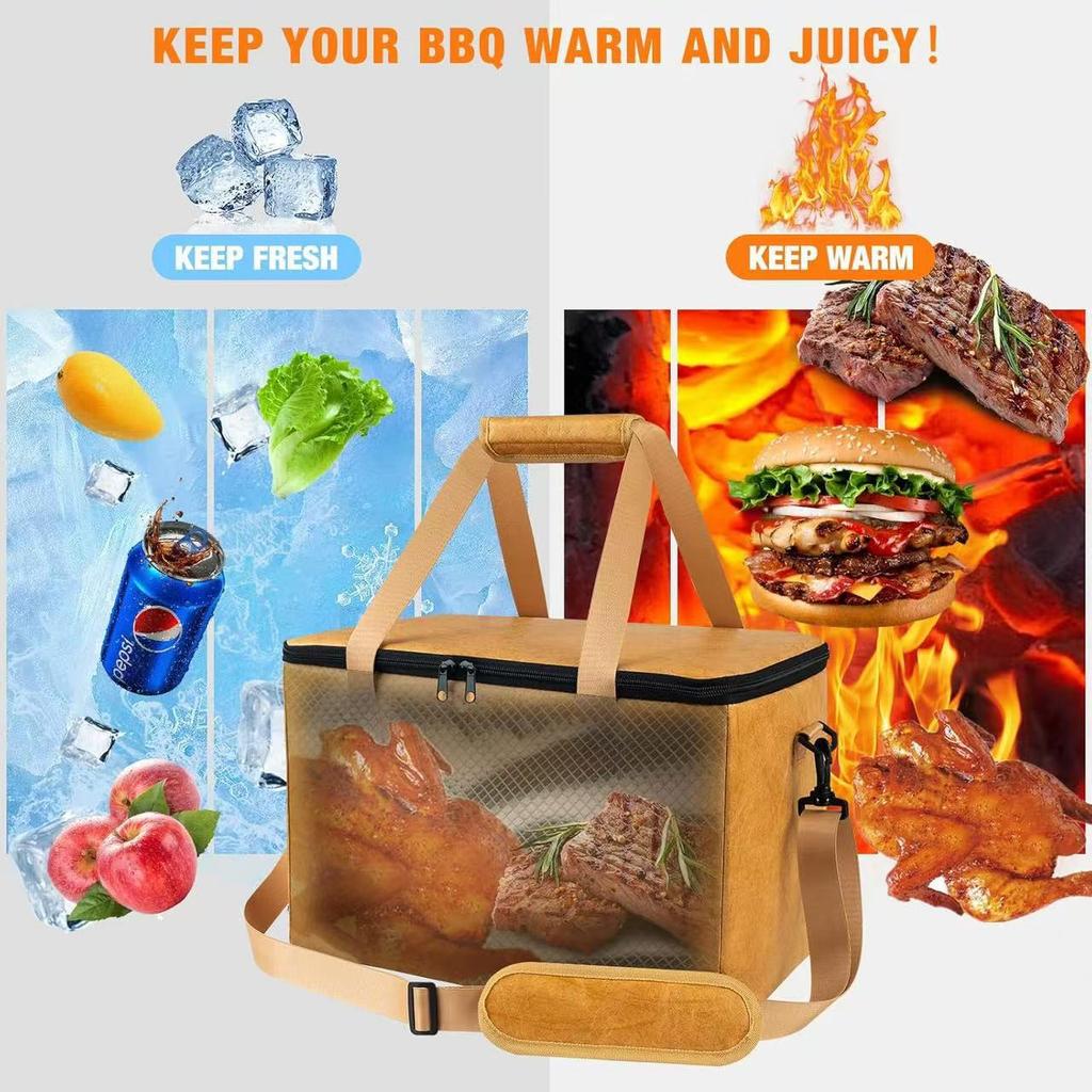 Insulation Bag Reusable Large Capacity BBQ Meat Storage Bag Heat Preservation Zipper Opening Thermal Layer For Grilling Outdoor Cooking