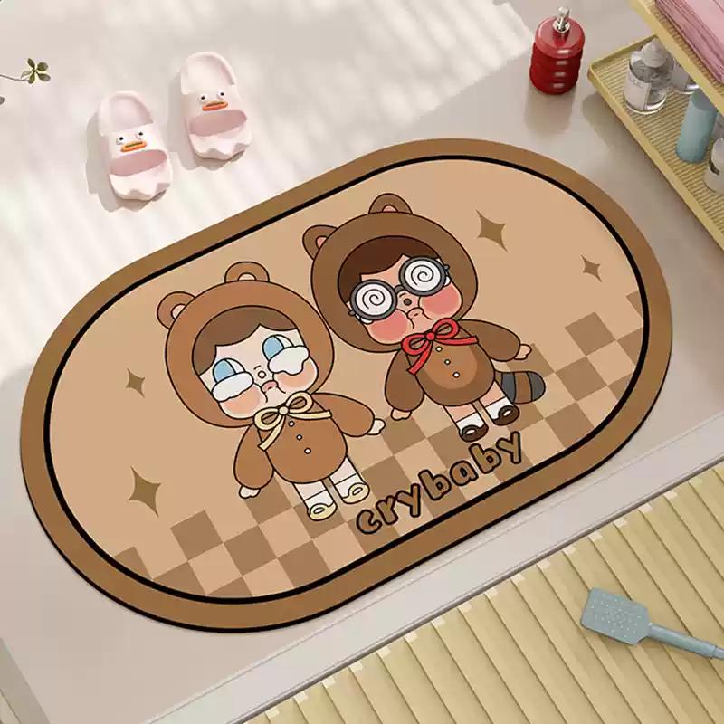 Water Absorbent Bathroom Mat Crybaby Home Use Silicon Dendroid Toilet Entrance Anti Slip Quick Dry Foot Pad Bathroom Supplies