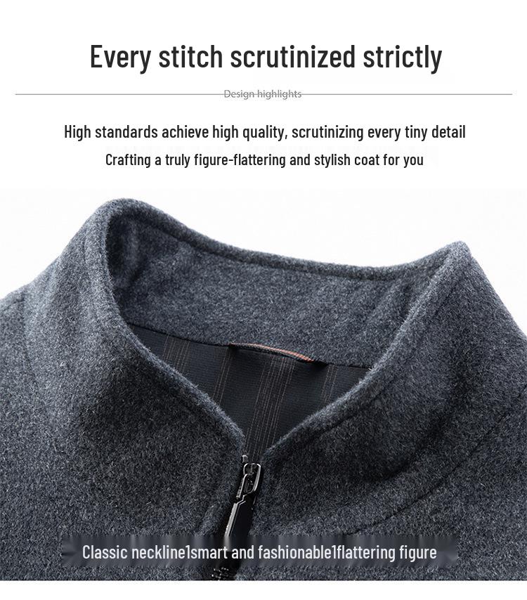 Men's Double-Sided Cashmere Wool Coat, Short Stand Collar, Casual Dad's Jacket for Autumn/Winter.