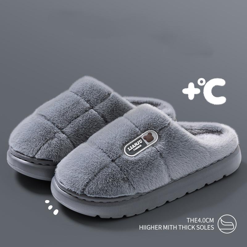 Große Größe 50 51 Winter Hausschuhe Damen Herren Dicke Sohle Indoor Zuhause Warm Paarschuhe Rutschfest Flache Plateau Damen Baumwollhausschuhe 38-39 gray