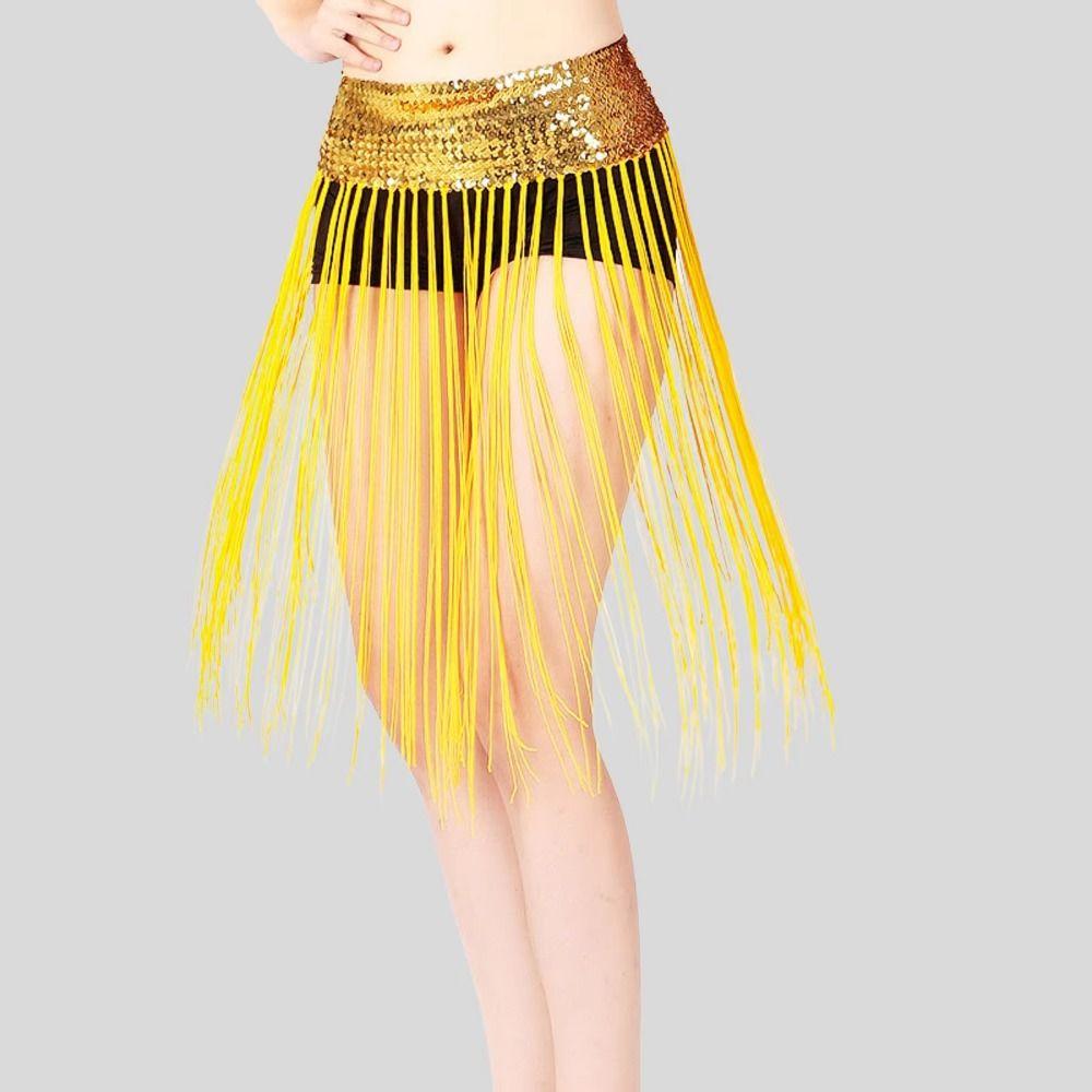 Long Tassel Belly Dance Belt Glitter Sequins Hip Scarf Skirt Belly Dance Hip Scarf  Latin Dancewear