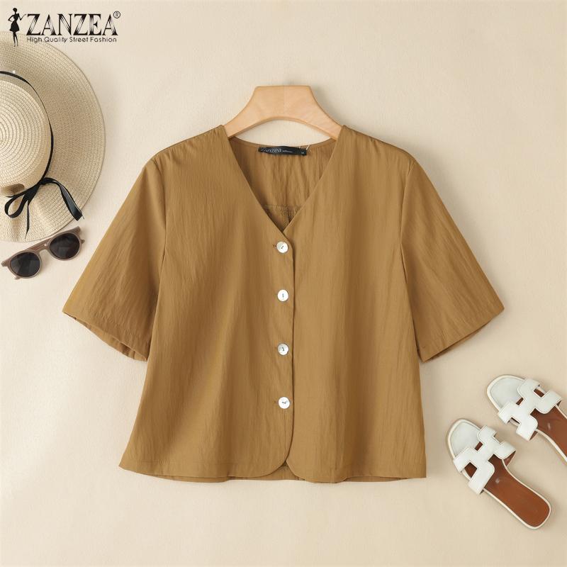 

ZANZEA Women Button V-Neck Casual Short Sleeve Blouse чёрный