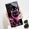 Cute Devil Cat Pattern Glass Phone Case Suitable for Samsung GalaxyS26 S25 S24 S22 S21 S20FE/Ultra/Plus Dustproof and Shockproof