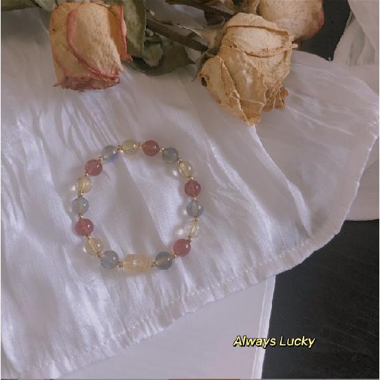 Golden Rutilated Quartz Pixiu, Green Rutilated Quartz, Titanium Quartz, Citrine Bracelet for Women, Gift Strawberry Quartz and Yel