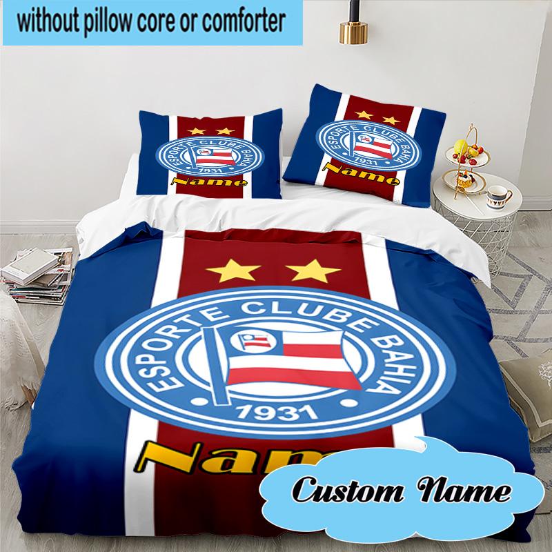 3PCS Custom Name Bahia FC Crest Design Bedding Set, Including 1pc Duvet Cover And 2pcs Pillowcases, Suitable for dorms and bedrooms Gift